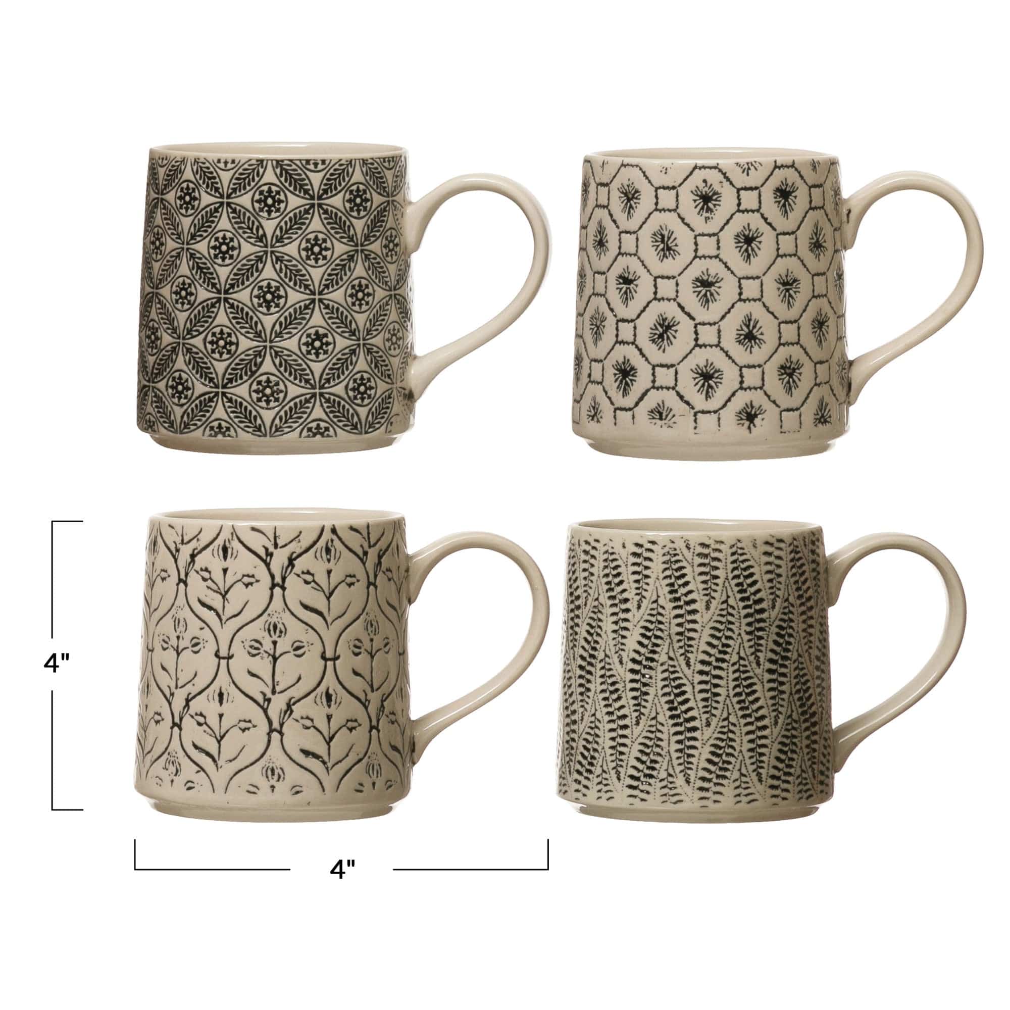 Creative Co-op Creative Co-op Stoneware Hand-Stamped Patterned Mug - Little Miss Muffin Children & Home