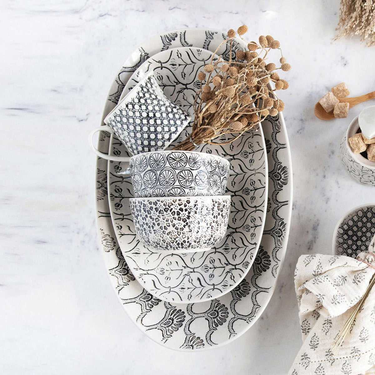 Creative Co-op Creative Co-op Hand-Stamped Patterned Stoneware Serving Bowl - Little Miss Muffin Children & Home