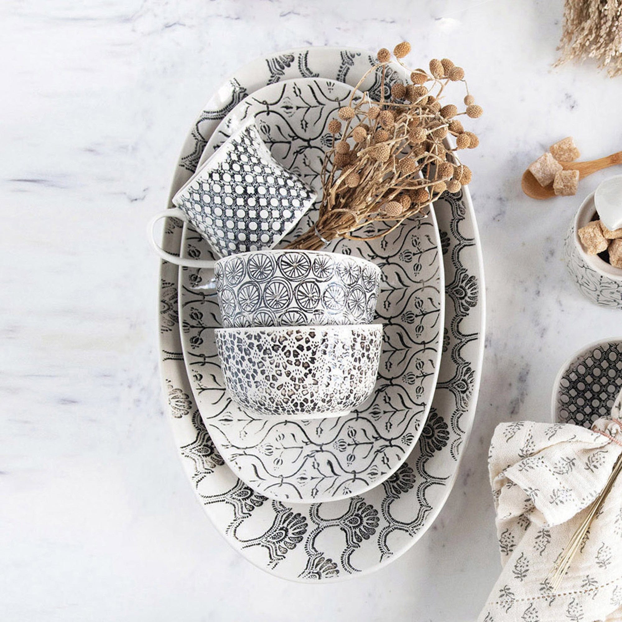 Creative Co-op Creative Co-op Hand-Stamped Patterned Stoneware Serving Bowl - Little Miss Muffin Children & Home