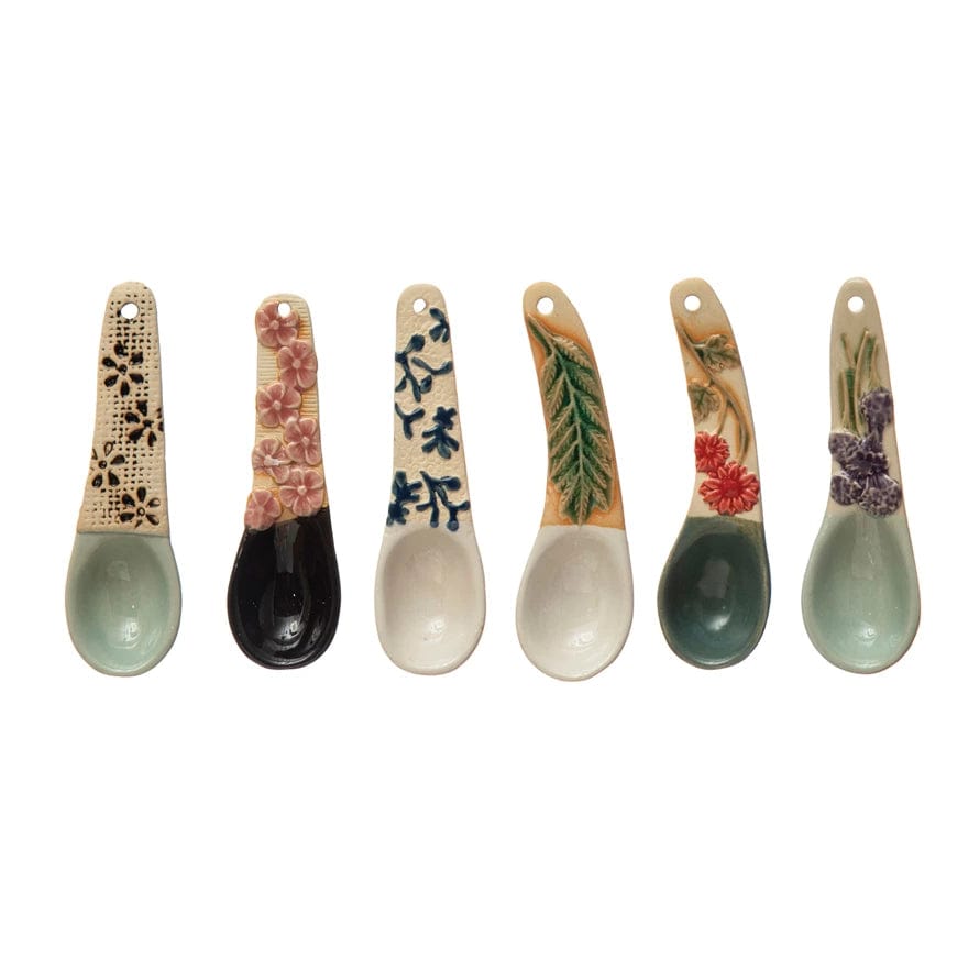 Creative Co-op Creative Co-op Stoneware Spoon Floral Design Handle - Little Miss Muffin Children & Home