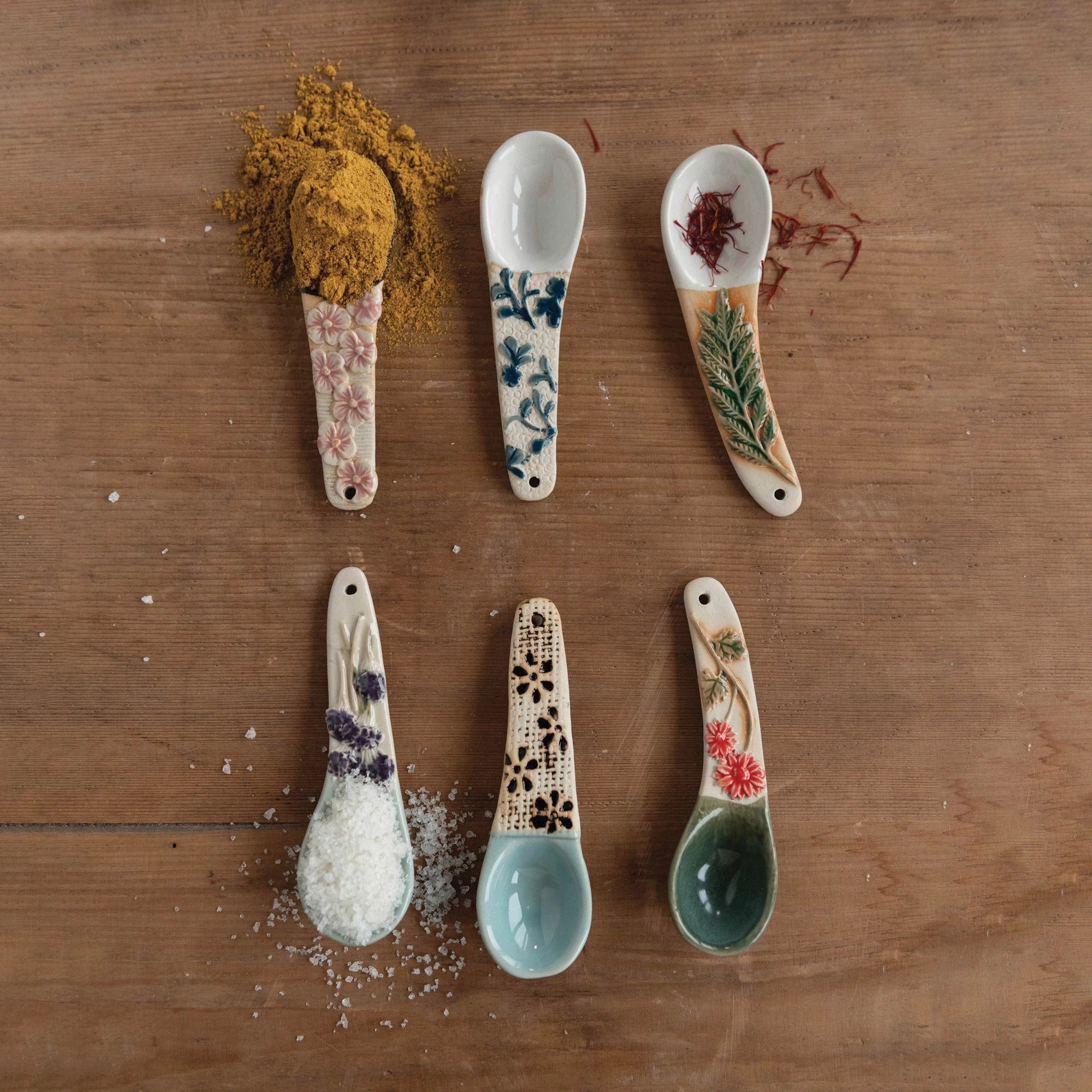 Creative Co-op Creative Co-op Stoneware Spoon Floral Design Handle - Little Miss Muffin Children & Home