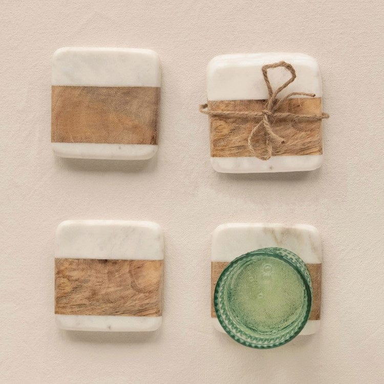 Creative Co-Op Creative Co-op Square Marble Acacia Wood Coasters - Little Miss Muffin Children & Home