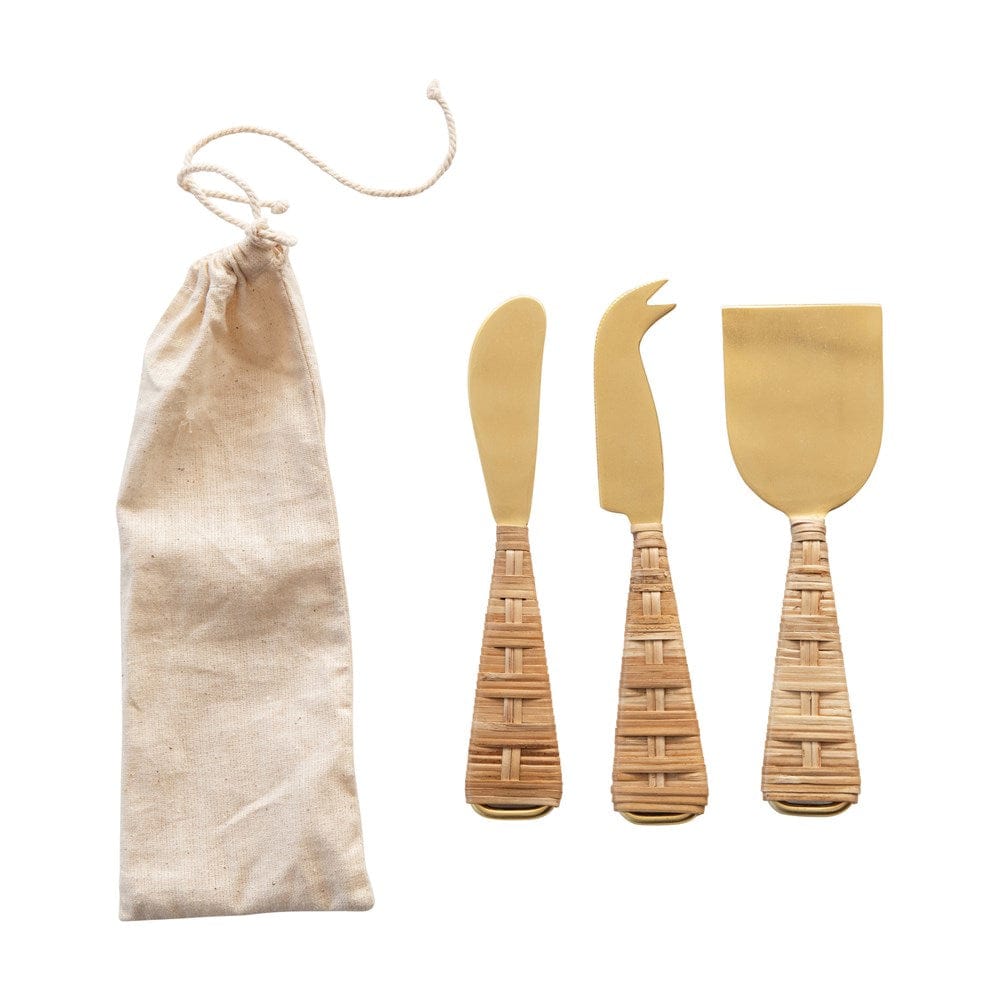 Creative Co-Op Creative Co-op Rattan & Steel Cheese Knife Set - Little Miss Muffin Children & Home