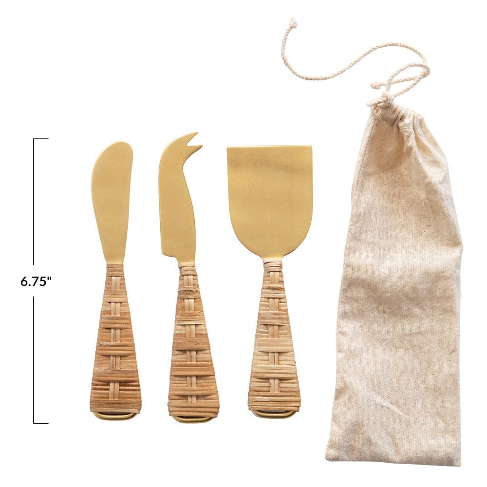 Creative Co-Op Creative Co-op Rattan & Steel Cheese Knife Set - Little Miss Muffin Children & Home