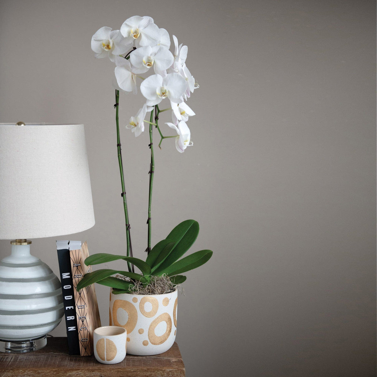 Creative Co-Op Creative Co-op Hand-Painted Stoneware Planter with Gold Design - Little Miss Muffin Children & Home