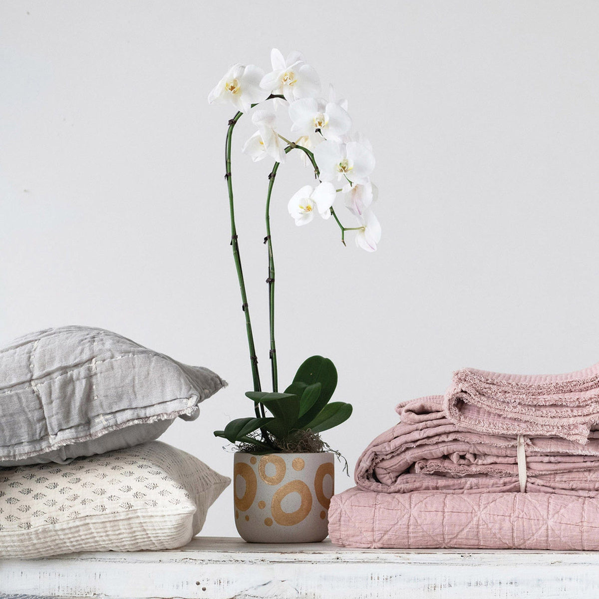 Creative Co-op Creative Co-op Hand Painted Gold Circles Stoneware Planter - Little Miss Muffin Children & Home