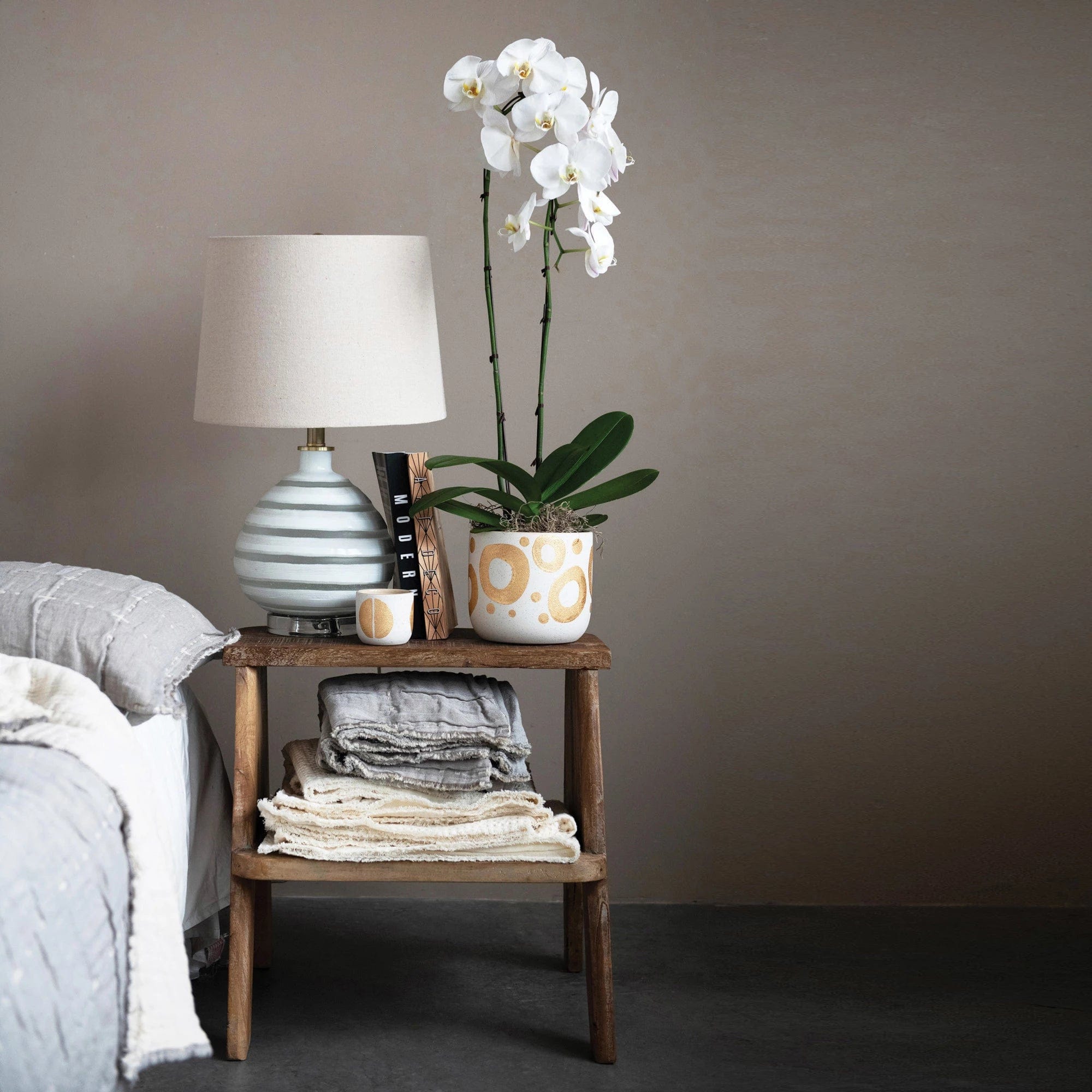 Creative Co-op Creative Co-op Stoneware Planter with Gold Design - Little Miss Muffin Children & Home