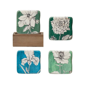 Creative Co-Op Creative Co-Op Floral Resin Coaster Set - Little Miss Muffin Children & Home