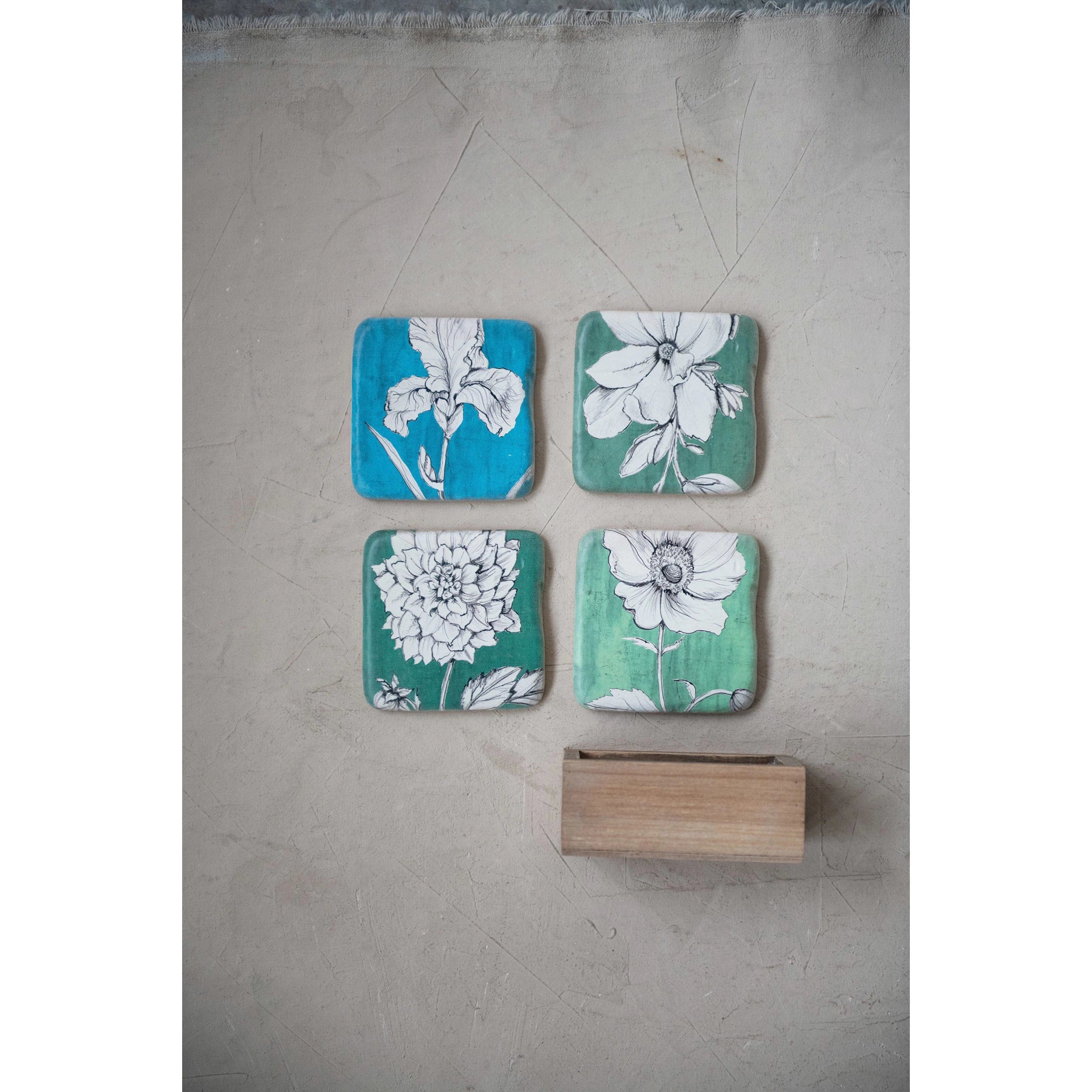 Creative Co-Op Creative Co-Op Floral Resin Coaster Set - Little Miss Muffin Children & Home