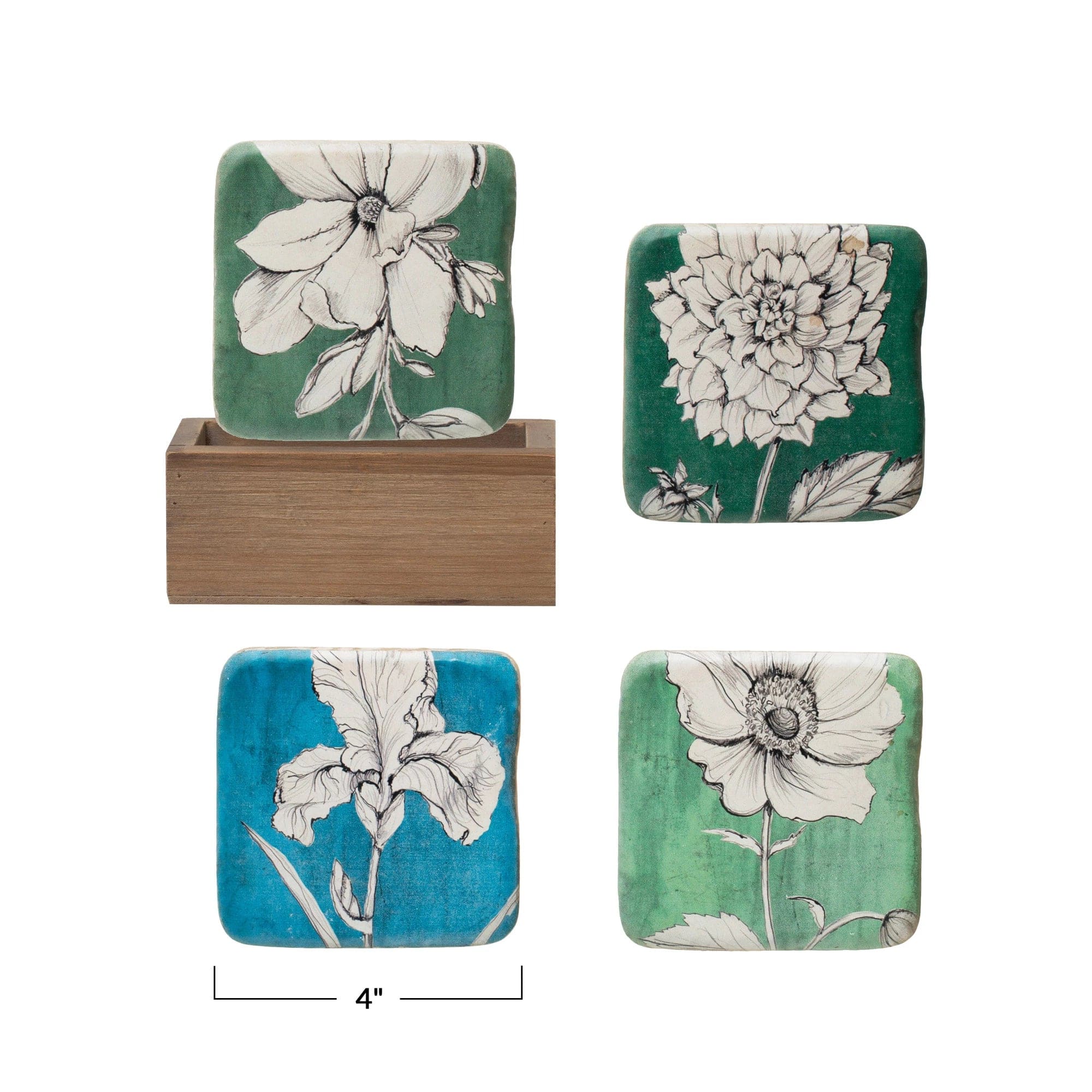 Creative Co-Op Creative Co-Op Floral Resin Coaster Set - Little Miss Muffin Children & Home