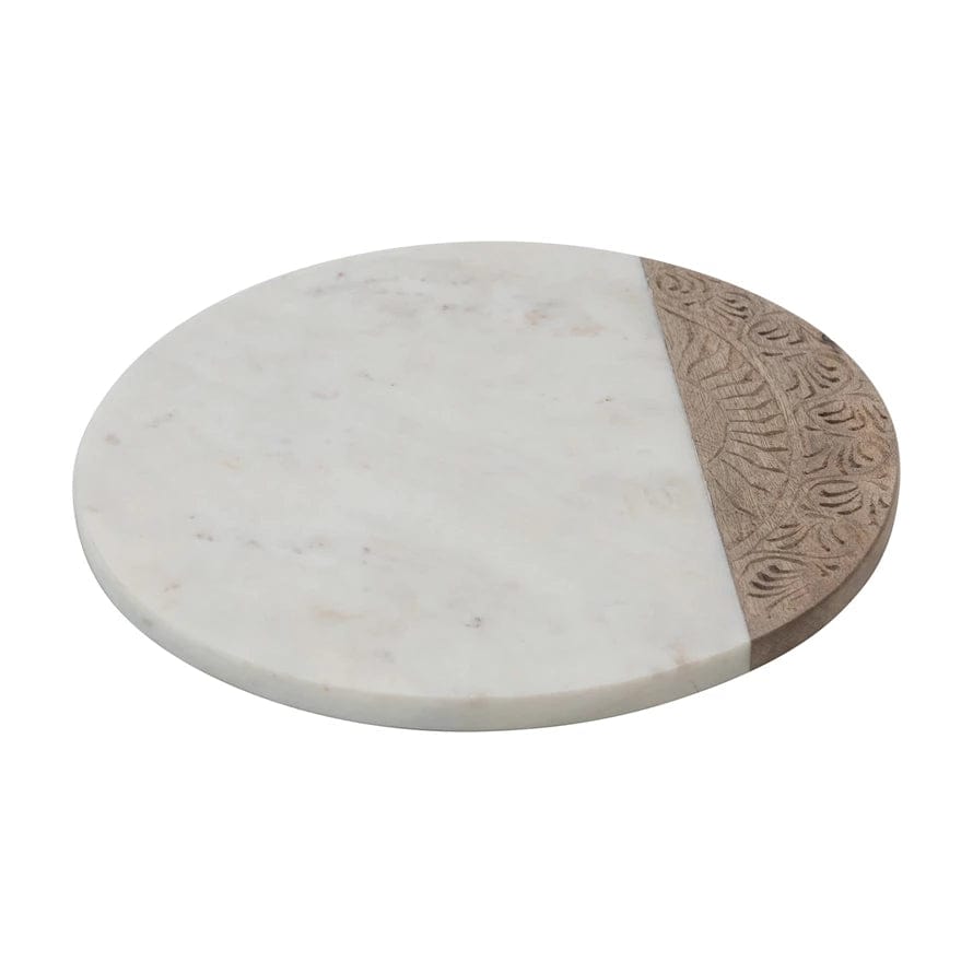 Creative Co-op Creative Co-op Hand-Carved Wood & Marble Round Serving Board - Little Miss Muffin Children & Home