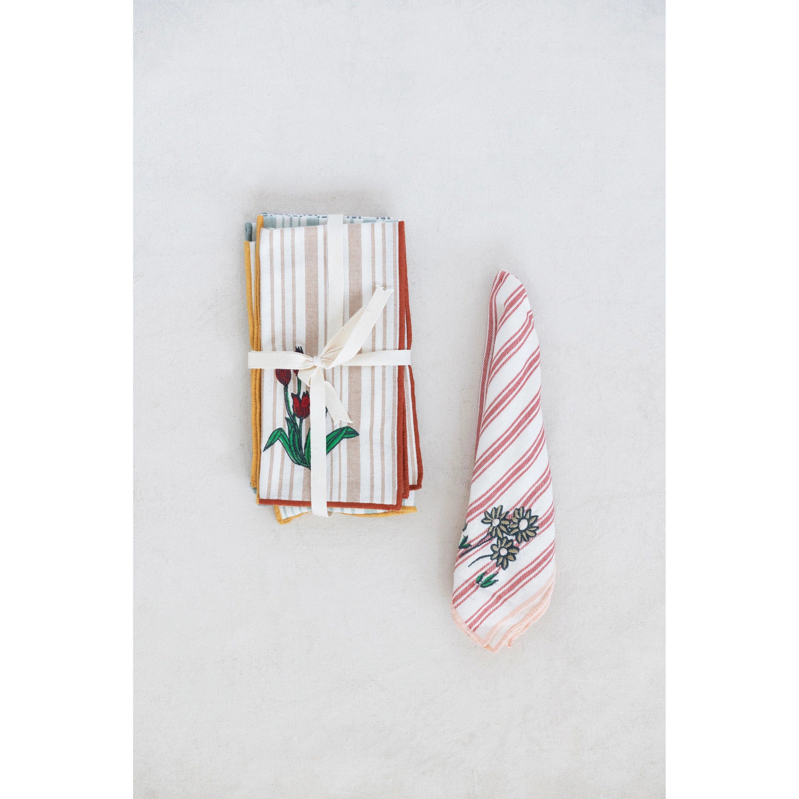 Creative Co-op Creative Co-op Square Cotton Napkins Striped with Embroidery, Set of 4 - Little Miss Muffin Children & Home