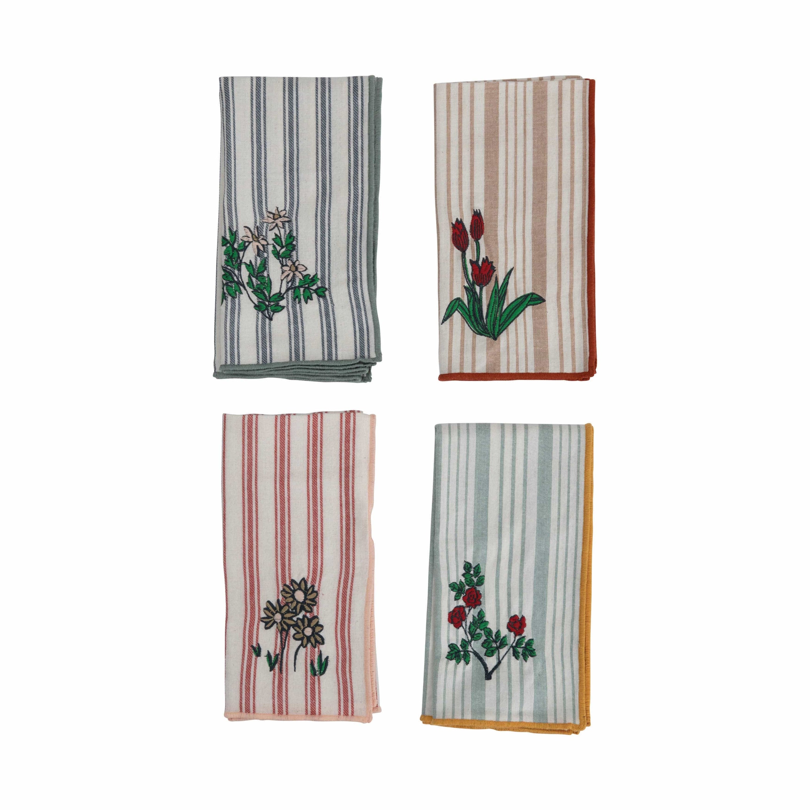 Creative Co-op Creative Co-op Square Cotton Napkins Striped with Embroidery, Set of 4 - Little Miss Muffin Children & Home