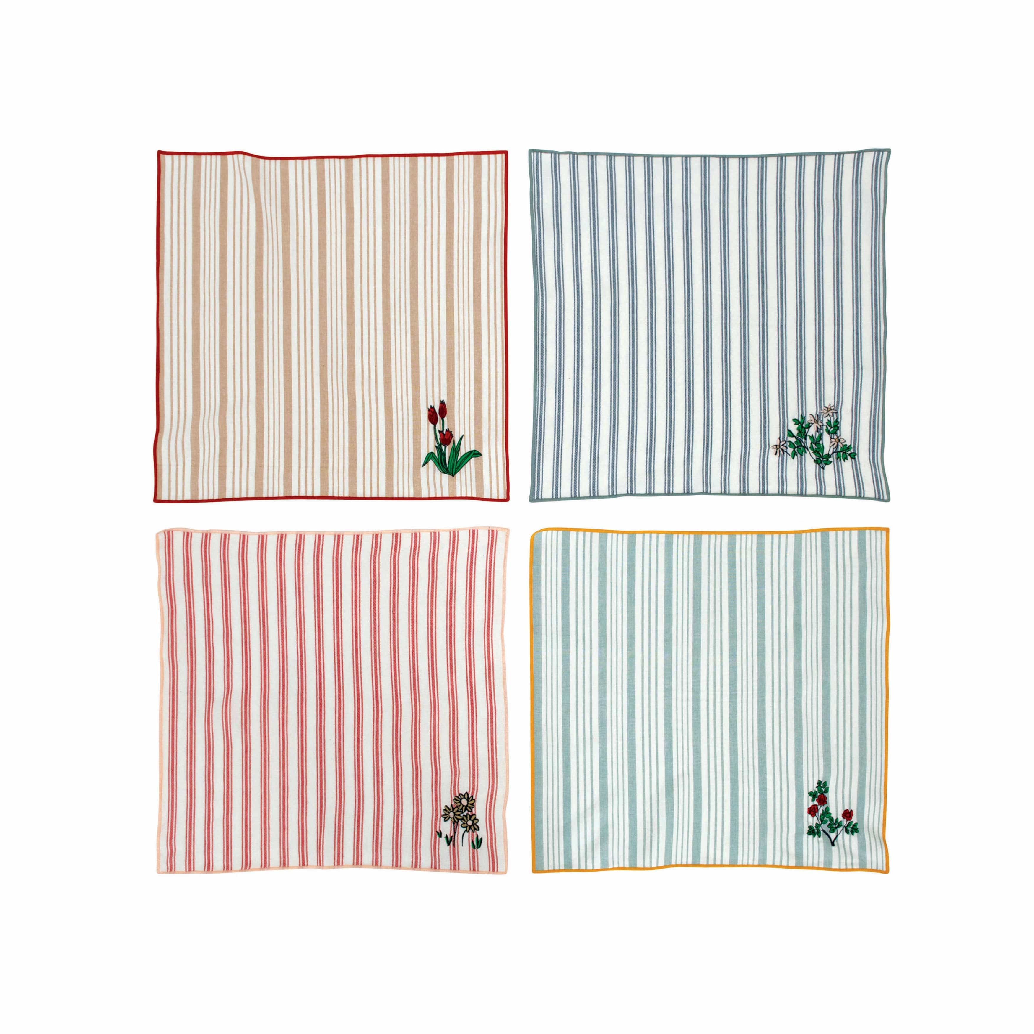 Creative Co-op Creative Co-op Square Cotton Napkins Striped with Embroidery, Set of 4 - Little Miss Muffin Children & Home