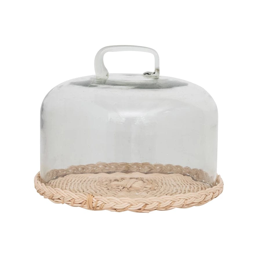 Creative Co-op Creative Co-op Glass Cloche with Rattan Base, Set of 2 - Little Miss Muffin Children & Home