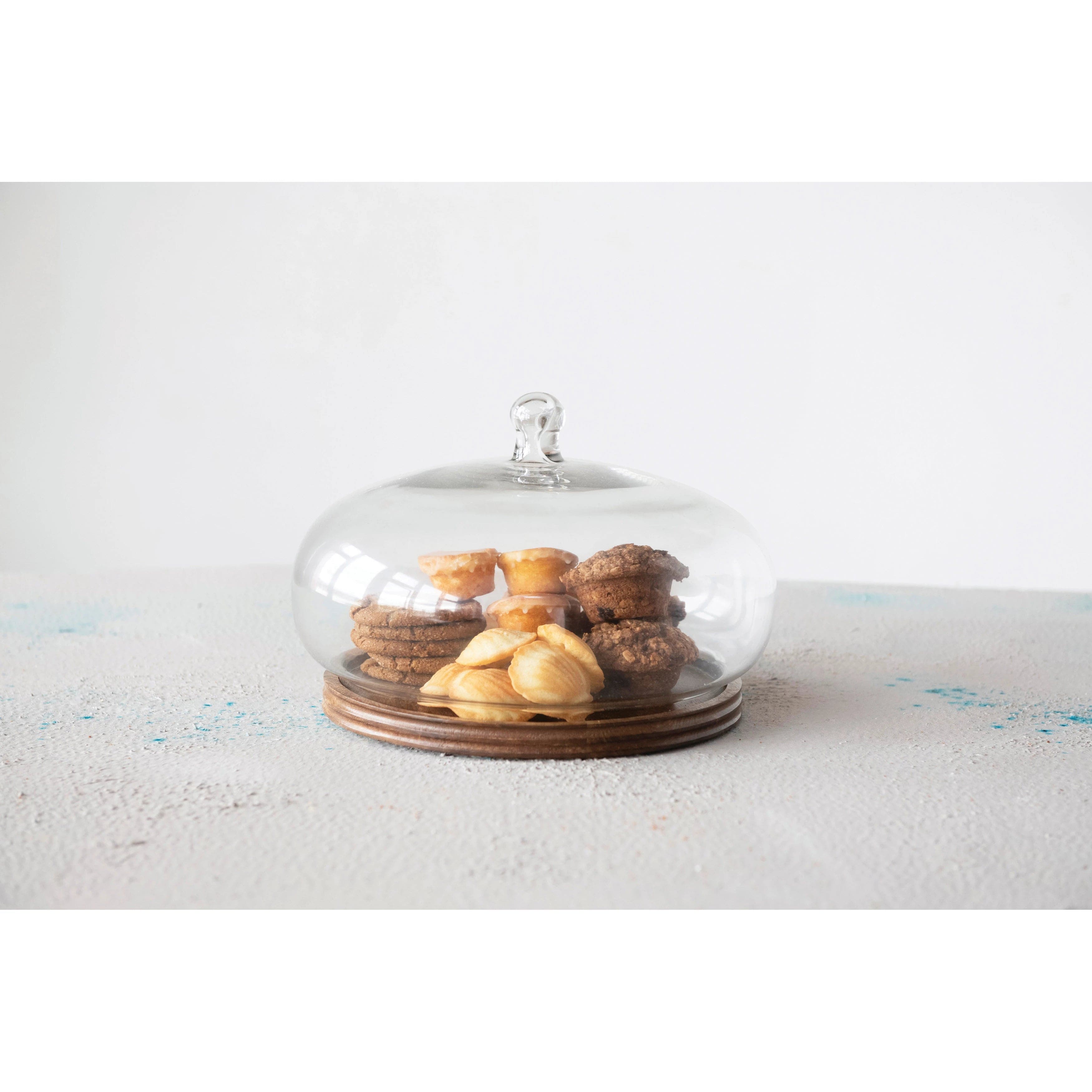 Creative Co-op Creative Co-op Glass Cloche with Wood Base, Set of 2 - Little Miss Muffin Children & Home