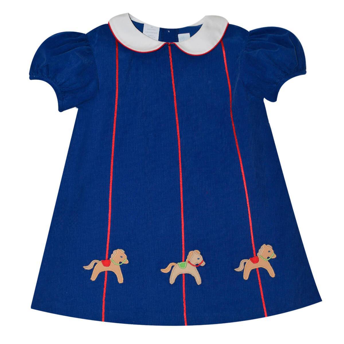 Vive La Fete - Vive La Fete Applique Carrousel Royal Corduroy A-Line Dress - Little Miss Muffin Children & Home