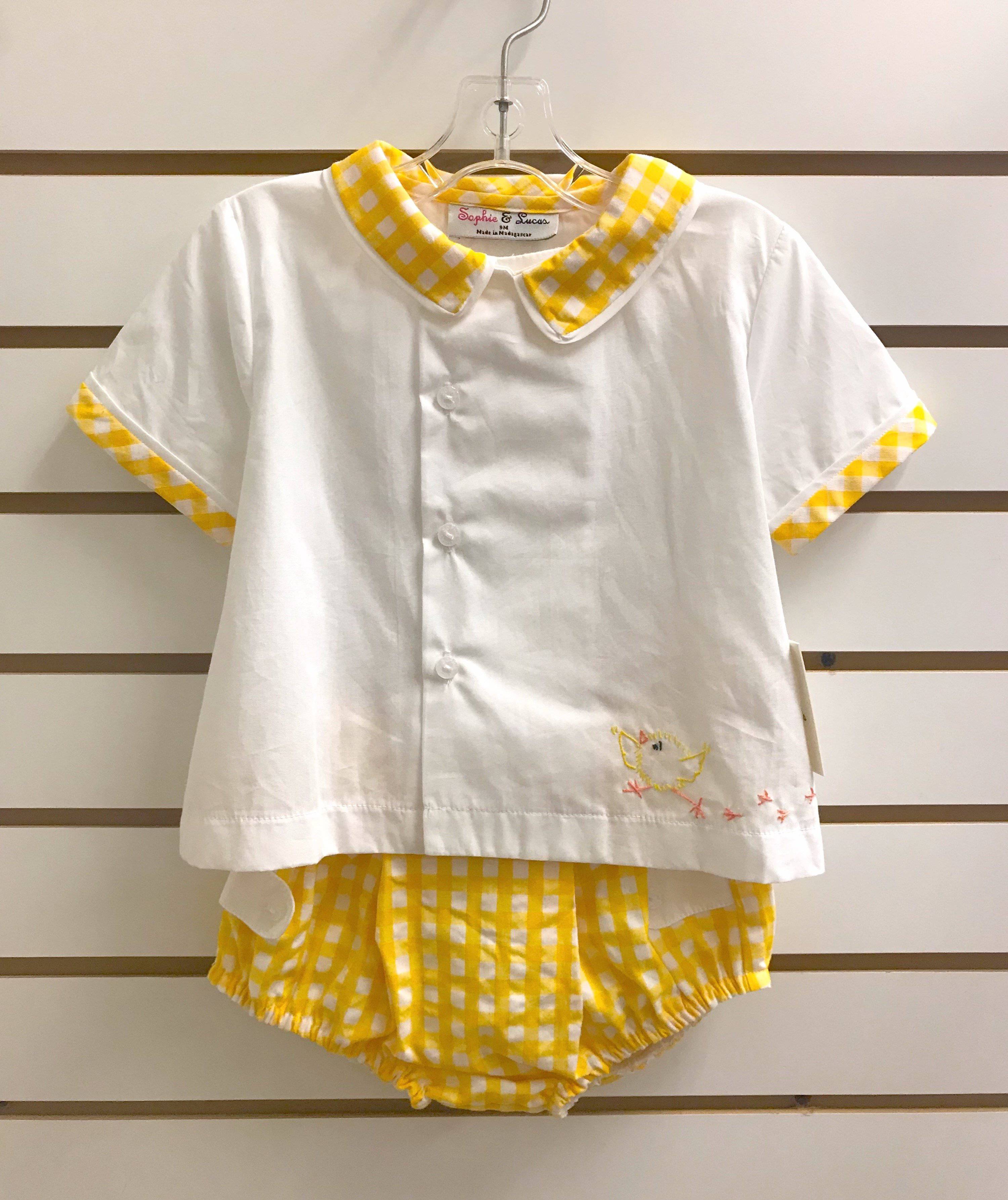 Sophie & Lucas - Sophie & Lucas Sunny Chicks Yellow Gingham Two Piece Set - Little Miss Muffin Children & Home