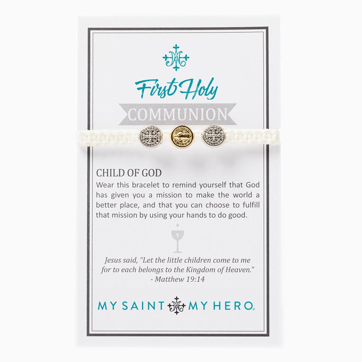 My Saint My Hero My Saint My Hero First Communion Child of God Mixed Medal Bracelet in White - Little Miss Muffin Children & Home