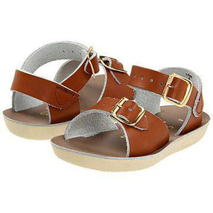 Double strap Saltwater Sea Wee Sandals in tan for babies and toddlers, available at Little Miss Muffin Children & Home.