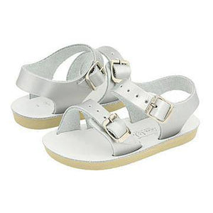 Double strap Saltwater Sea Wee Sandals in silver, for babies and toddlers, available at Little Miss Muffin Children & Home.