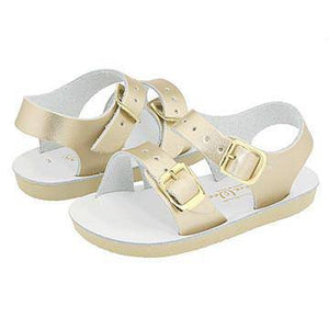 Double strap Saltwater Sea Wee Sandals in gold, for babies and toddlers, available at Little Miss Muffin Children & Home.