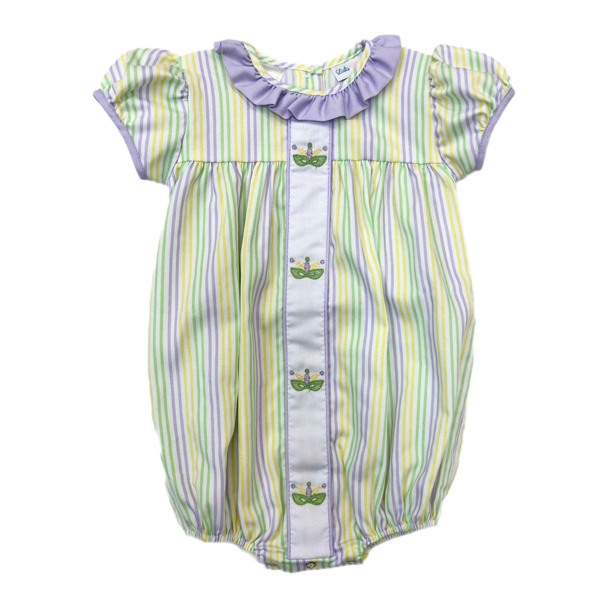 Me Me's Children Lulu Bebe Milly Mardi Gras Stripe Embroidered Bubble - Little Miss Muffin Children & Home