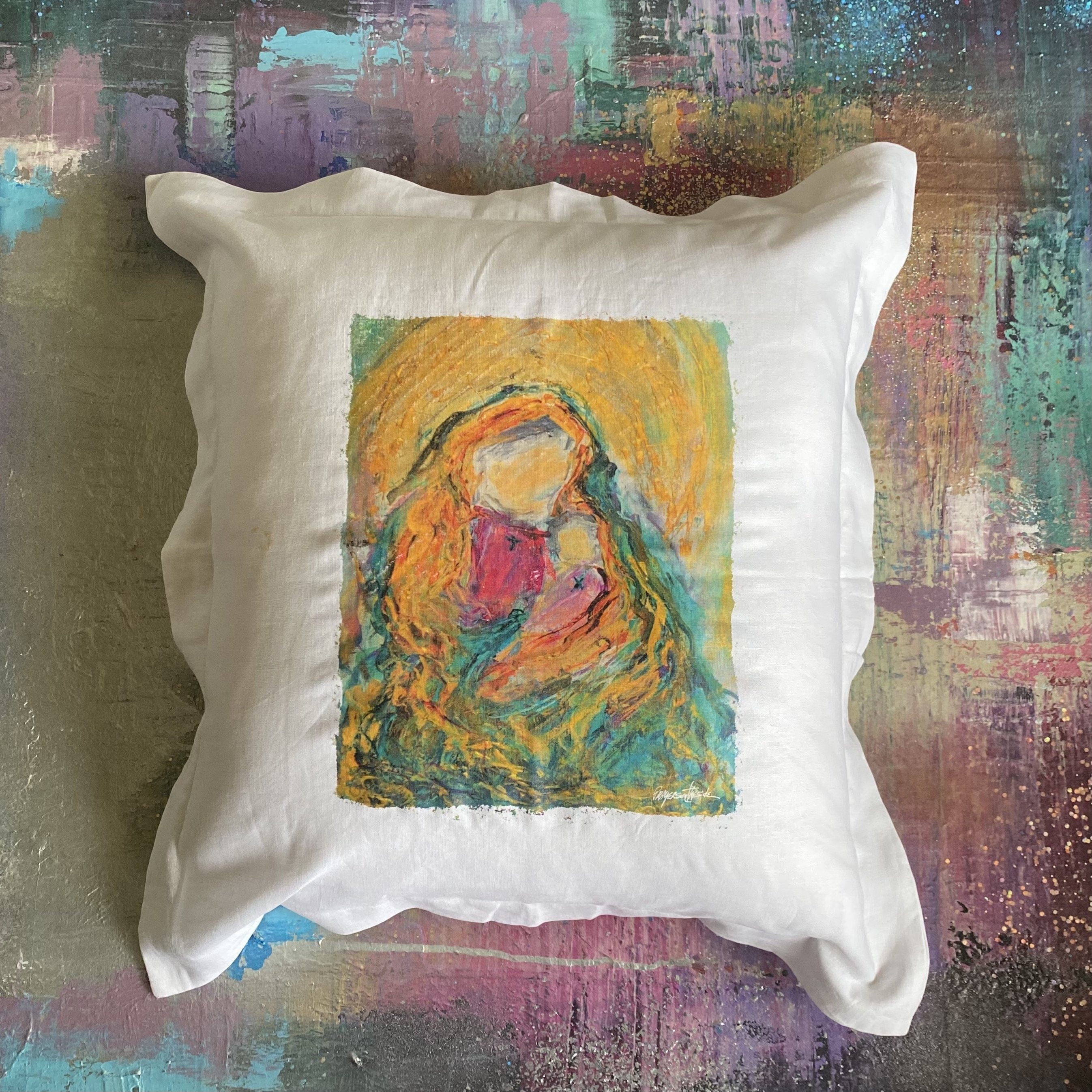 Whereable Art Whereable Art La Saite Vierge et Jesu Linen Euro Pillow - Little Miss Muffin Children & Home