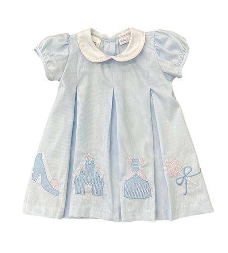 LuLu BeBe Girls Dana Dress - Embroidered Elsa Frozen Characters - Blue main image 1