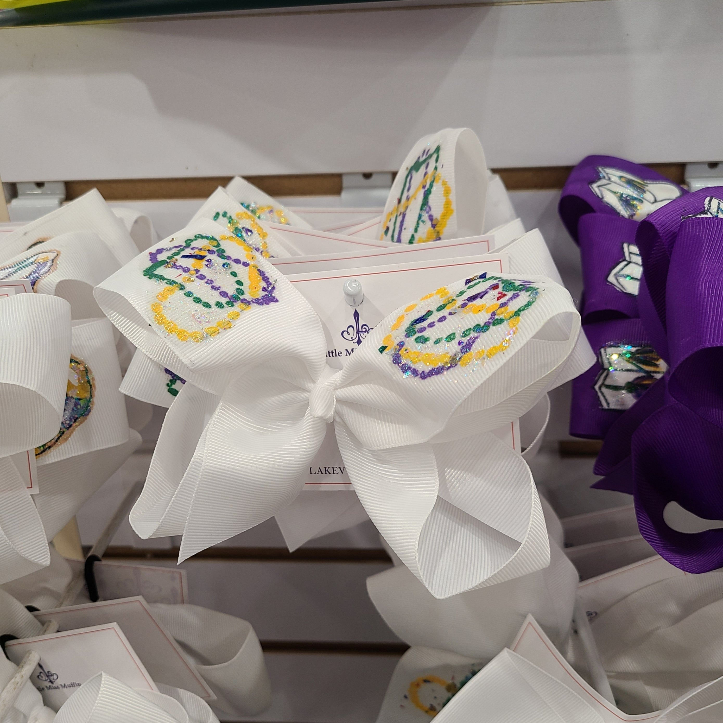 Heidi Davis Heidi Davis Mardi Gras Hand Painted Beads Bow - Little Miss Muffin Children & Home