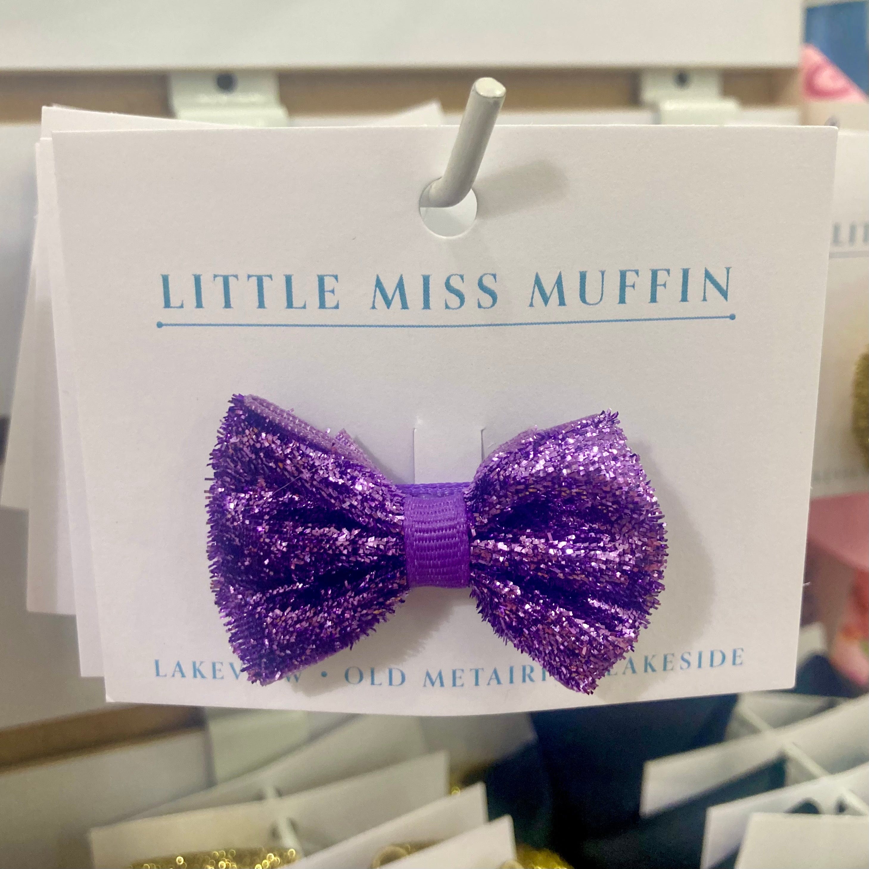 Bows Arts Velvet Mini Sparkle Flat Bow In Purple - Little Miss Muffin Children & Home