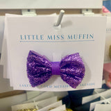 Bows Arts Velvet Mini Sparkle Flat Bow In Purple - Little Miss Muffin Children & Home