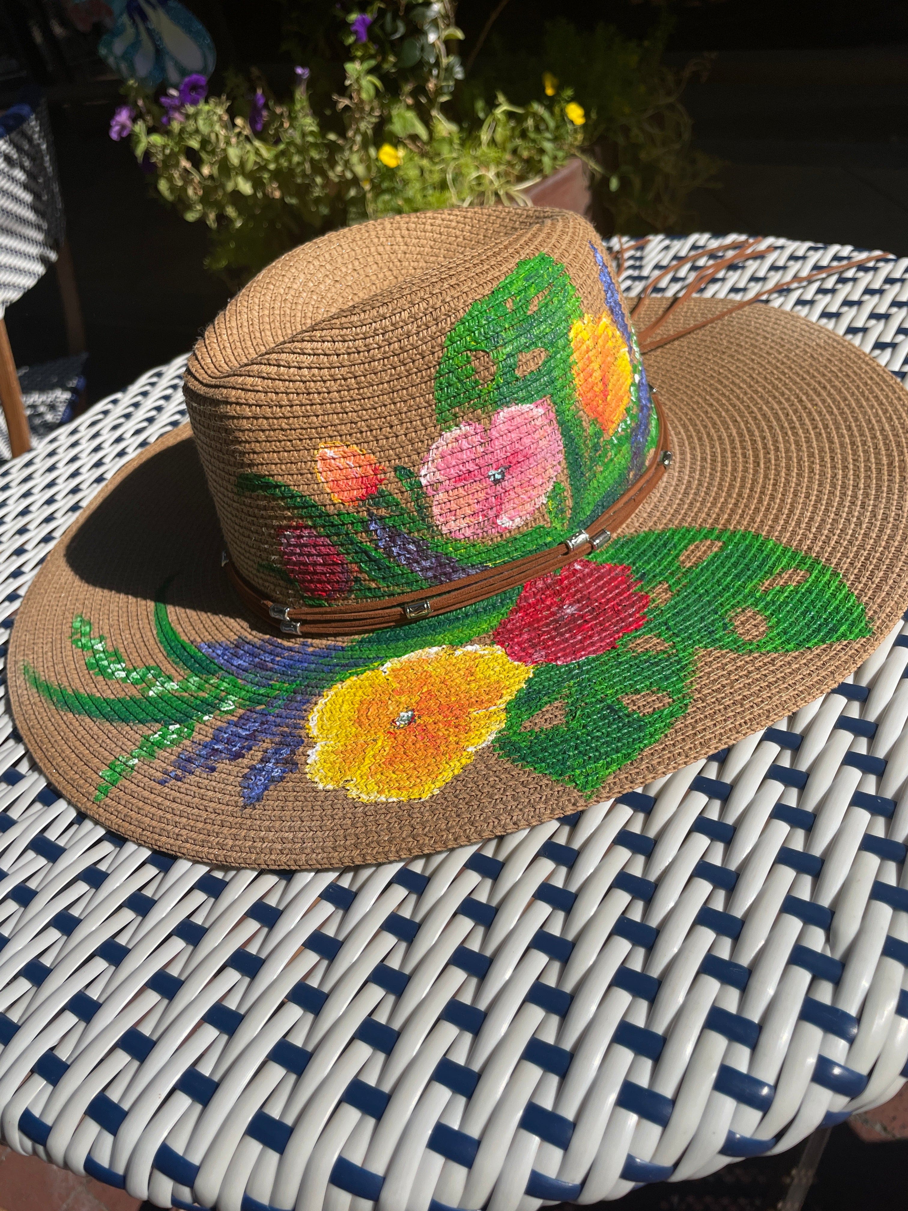 Little Miss Muffin Exclusive Michelle's Art Box Hand-Painted Poppies Wide Brim Panama Hat - Little Miss Muffin Children & Home