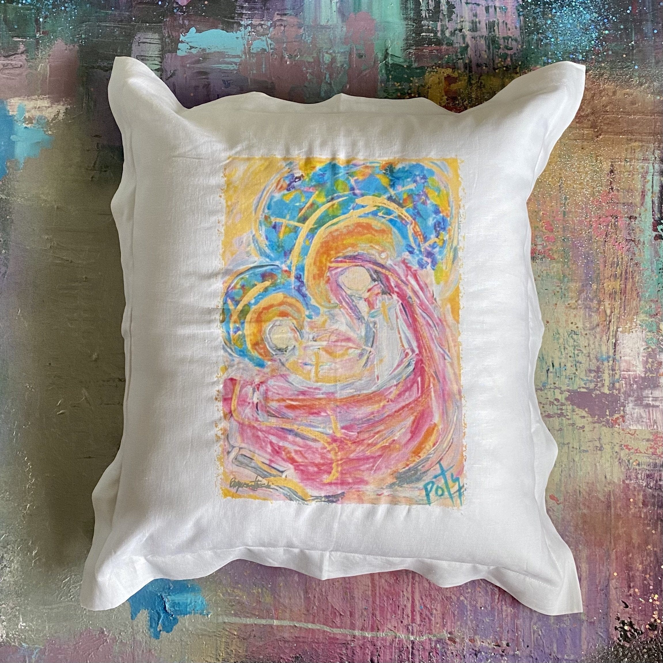 Whereable Art Whereable Art Les Vitraux de l'Amour Linen Euro Pillow - Little Miss Muffin Children & Home