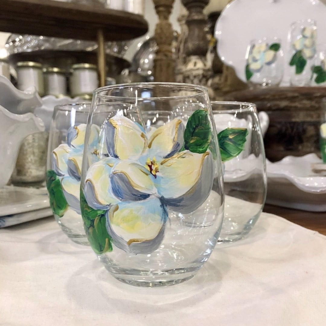 Michelle's Art Box Magnolia Glassware Collection Hand Painted Stemless Wine Glass - Little Miss Muffin Children & Home