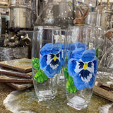 Michelle's Art Box Blue Pansy Glassware Hand Painted Stemless Champagne Glass - Little Miss Muffin