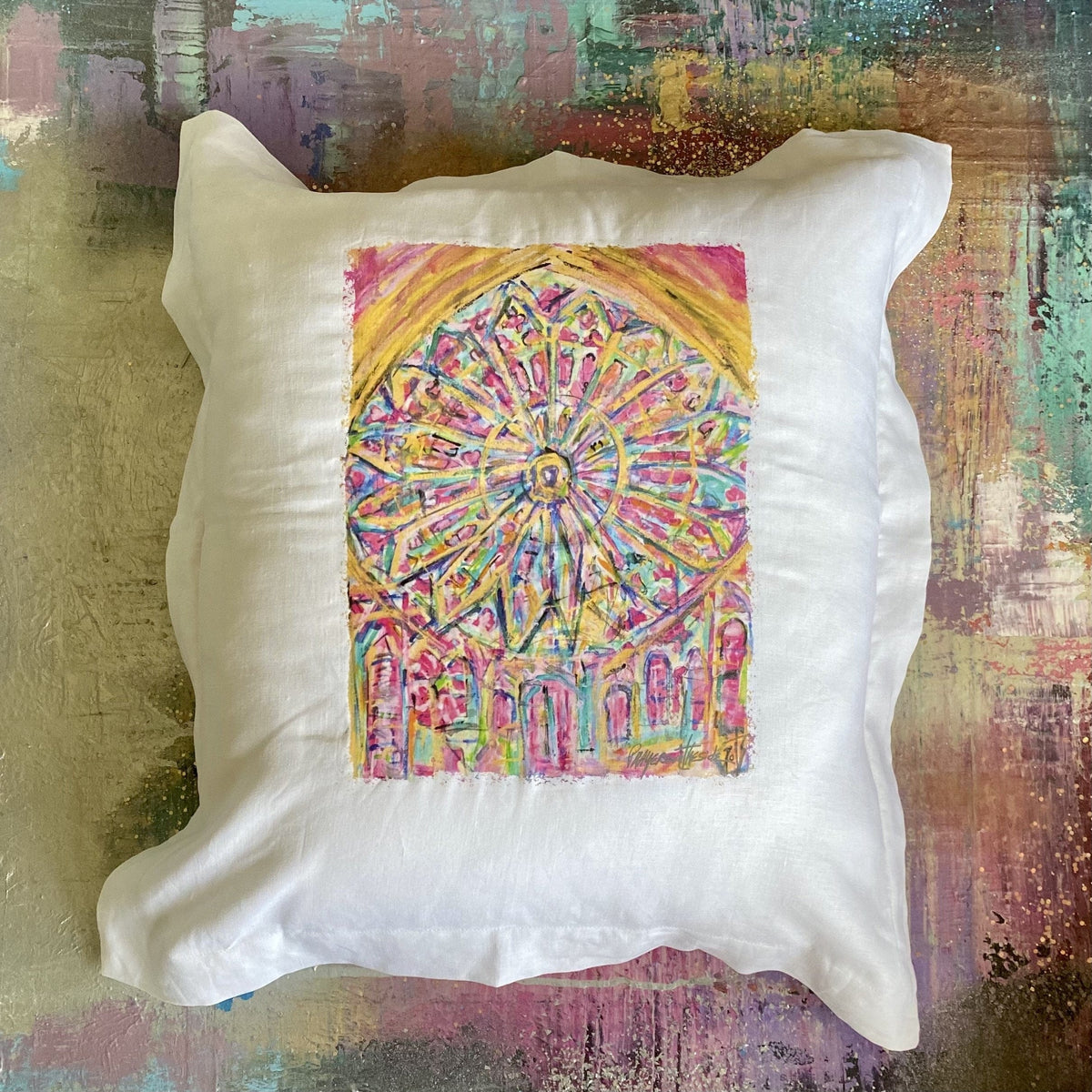 Whereable Art Whereable Art Les Vitraux de Notre Dame Linen Euro Pillow - Little Miss Muffin Children & Home