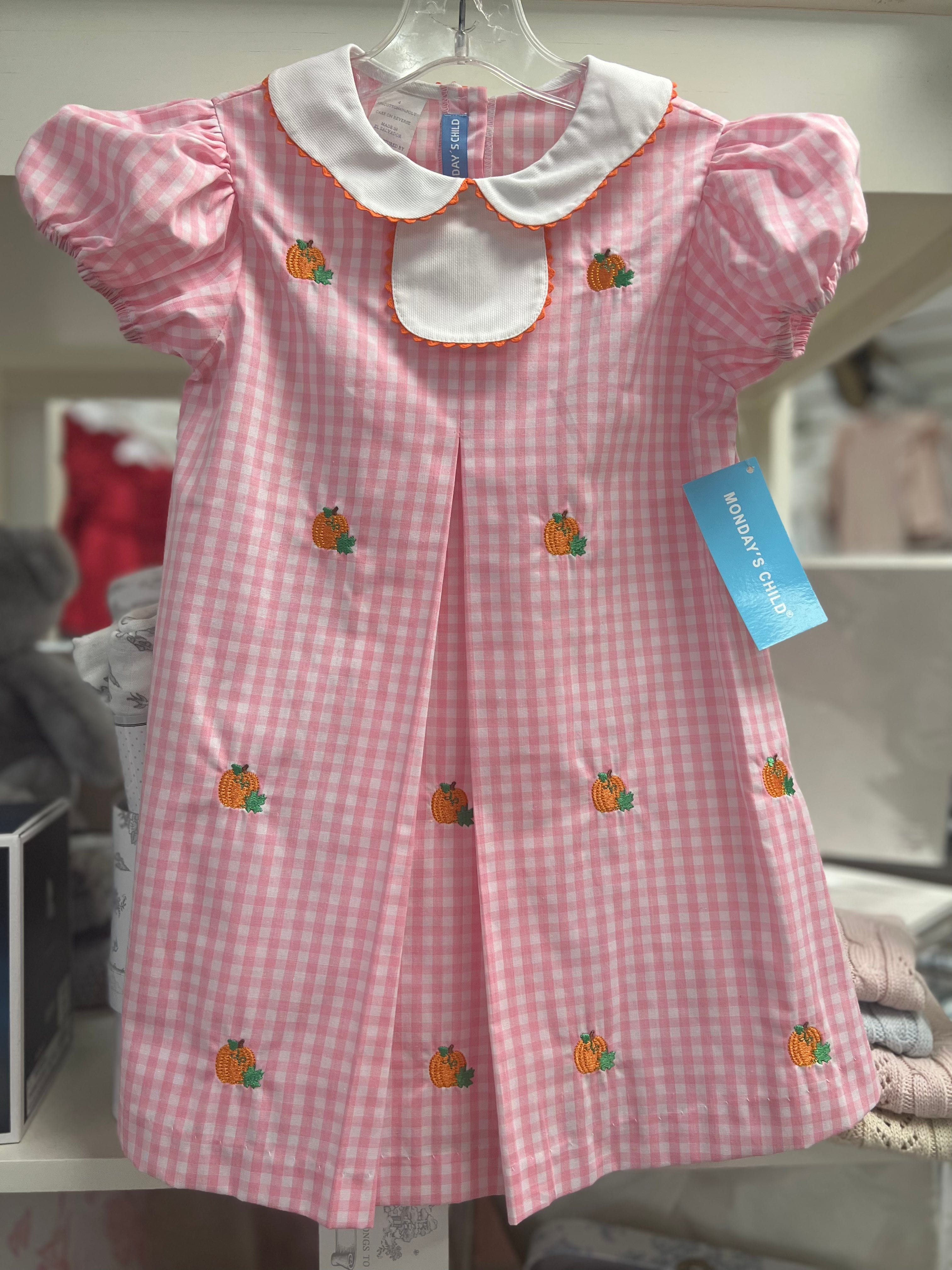 Vive La Fete Vive La Fete Pumpkin Short Sleeve Pink Check Dress - Little Miss Muffin Children & Home