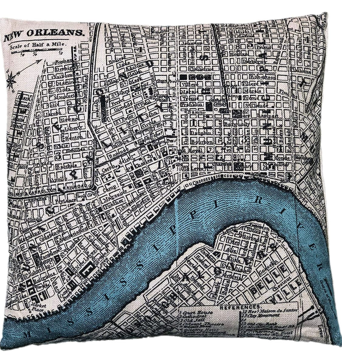FGL - Fangle LLC Fangle New Orleans Vintage Map Cotton Linen Throw Pillow - Little Miss Muffin Children & Home