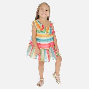 Mayoral Usa Inc Mayoral Ruffle Shoulder Multicolored Striped Dress - Little Miss Muffin Children & Home