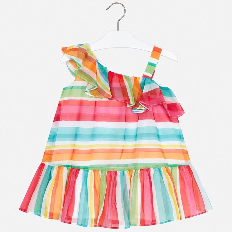 Mayoral Usa Inc Mayoral Ruffle Shoulder Multicolored Striped Dress - Little Miss Muffin Children & Home