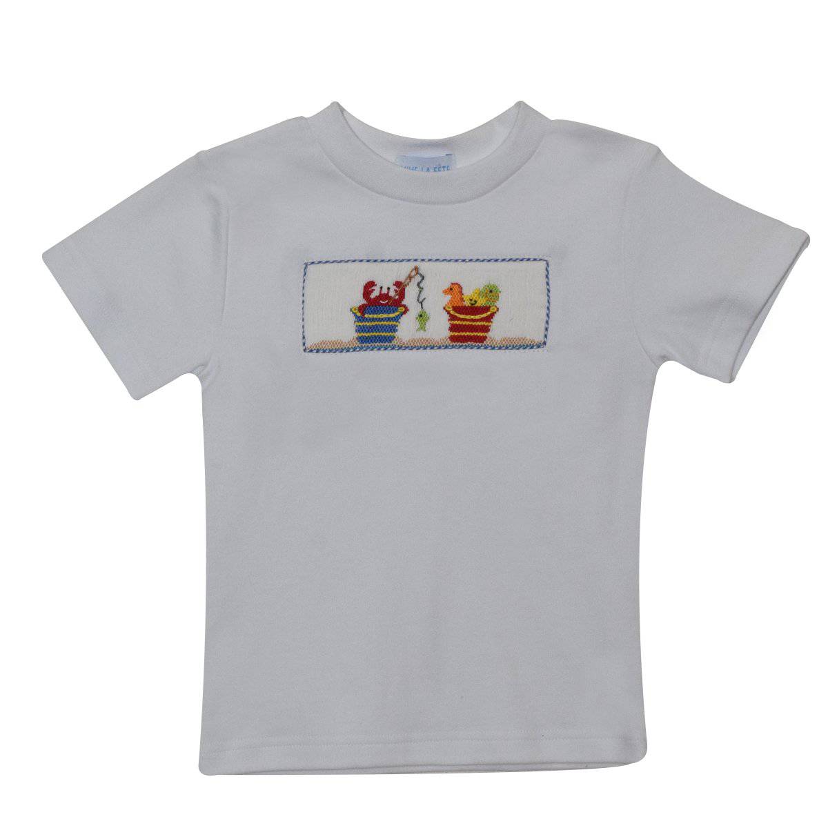 Vive La Fete - Vive La Fete Day at The Beach Smocked White Knit Boys Tee Shirt Short Sleeve - Little Miss Muffin Children & Home