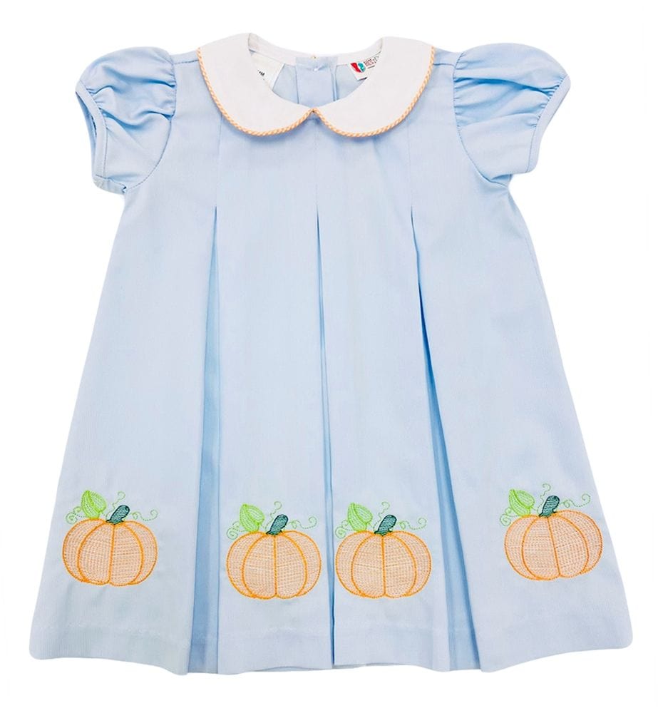 LBE - Lulu Bebe Lulu Bebe Pumpkin Embroidered Dana Dress with White Collar - Little Miss Muffin Children & Home