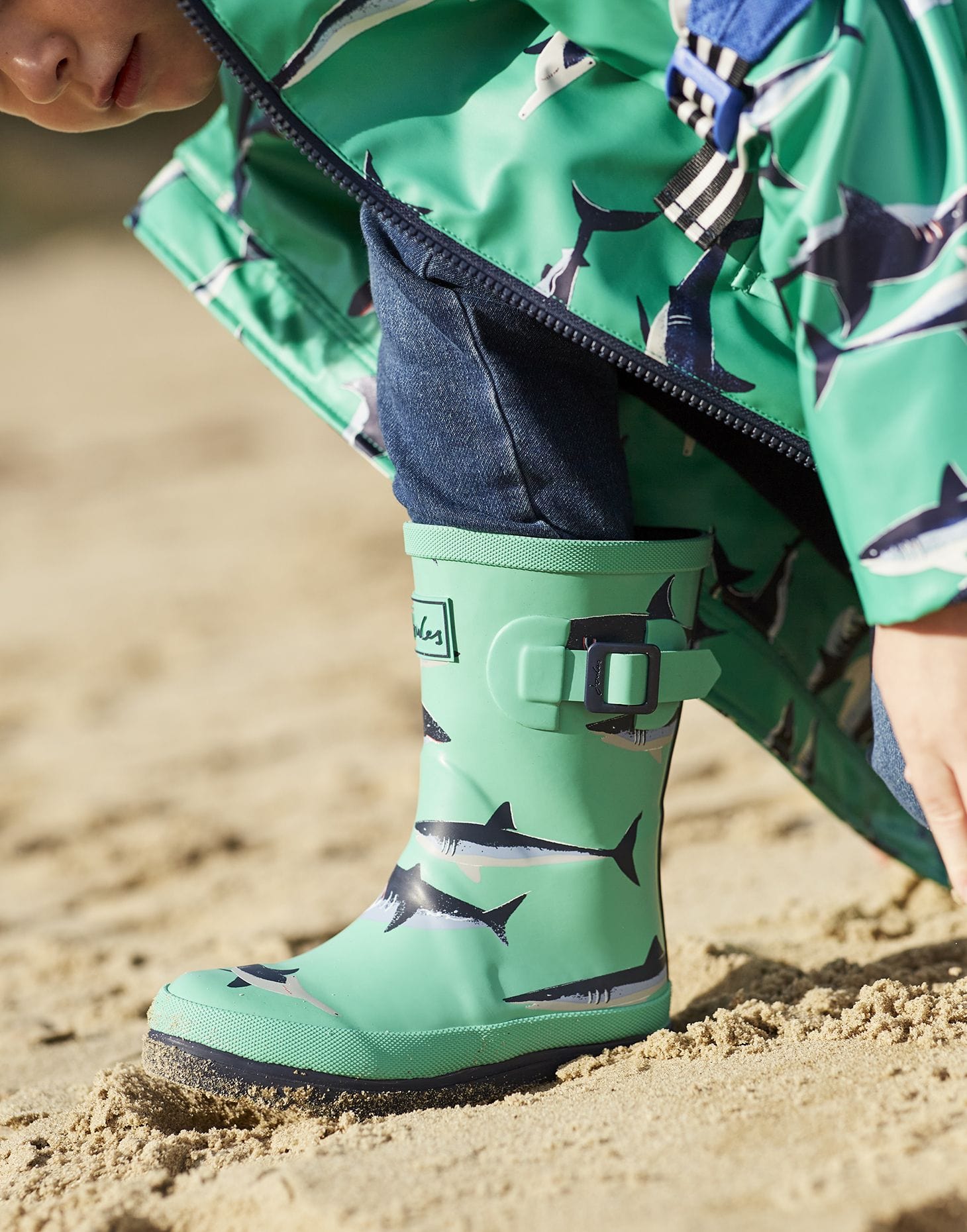 Joules Joules 216666 Welly Tall Height Printed Rain Boots Light Green Shark - Little Miss Muffin Children & Home