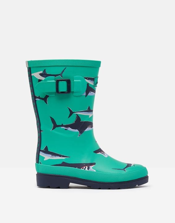 Joules Joules 216666 Welly Tall Height Printed Rain Boots Light Green Shark - Little Miss Muffin Children & Home