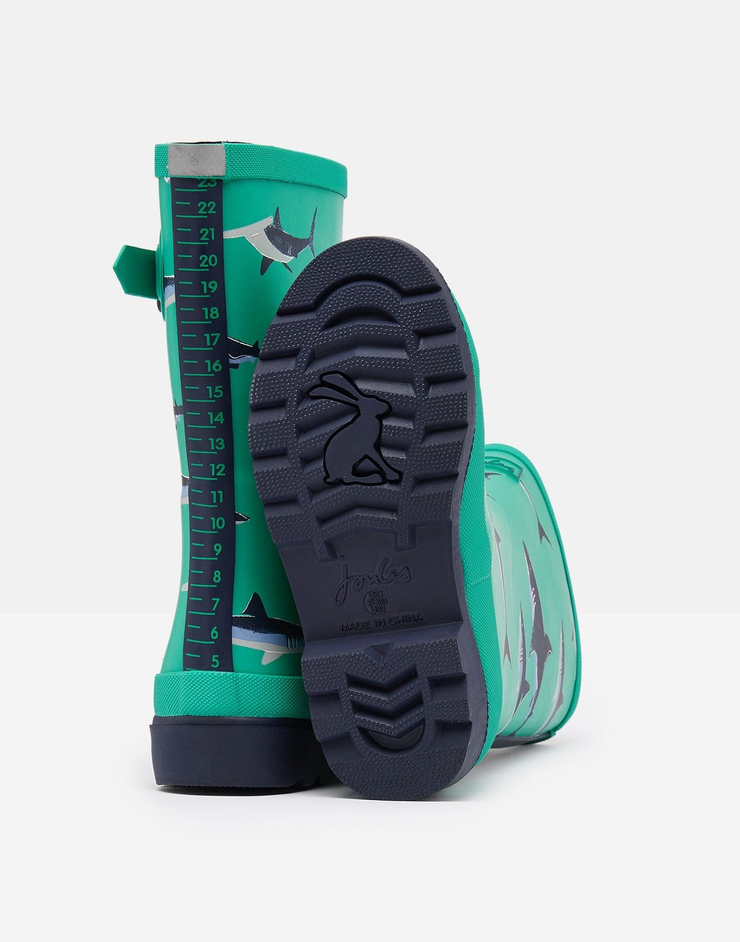 Joules Joules 216666 Welly Tall Height Printed Rain Boots Light Green Shark - Little Miss Muffin Children & Home