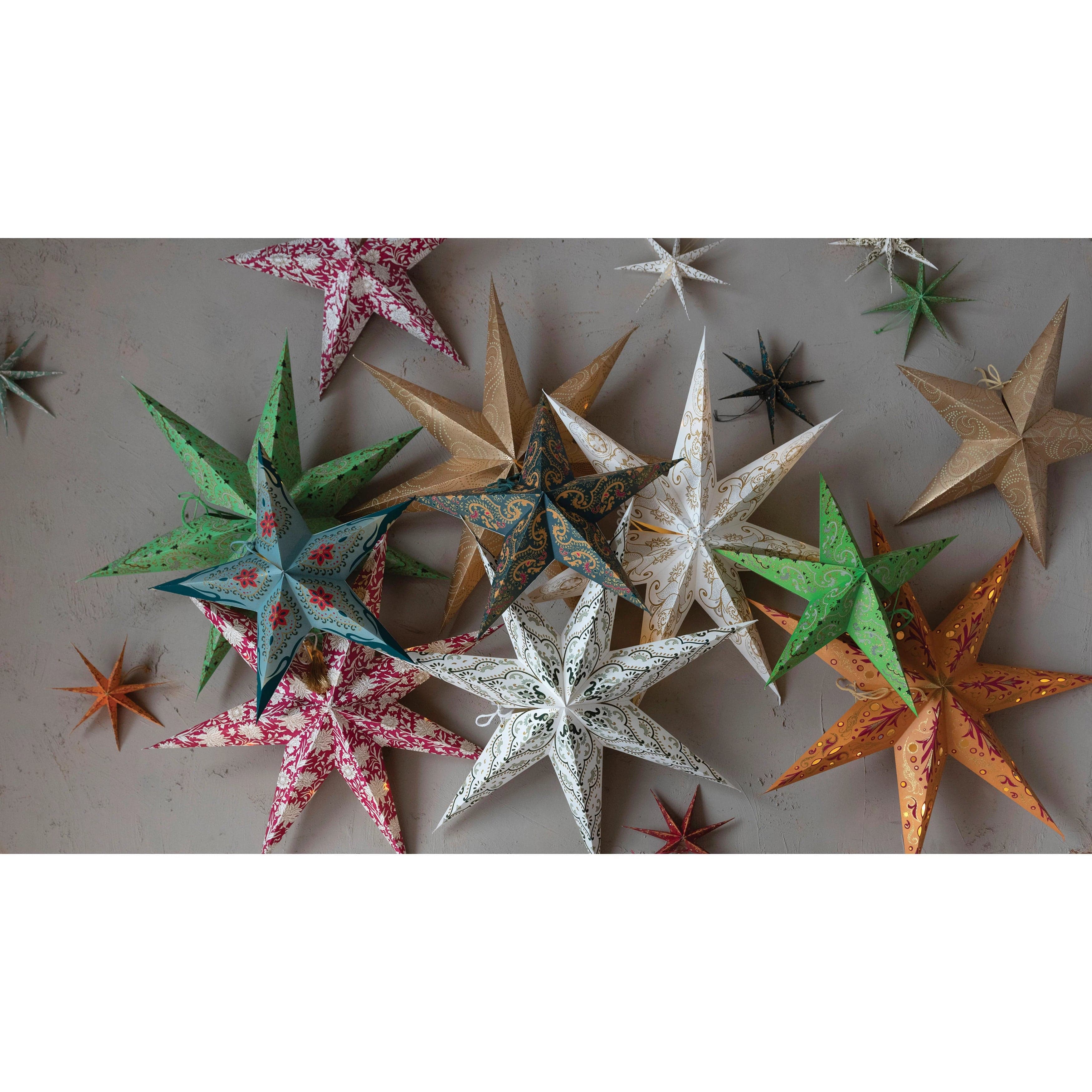 18 5 Point Paper Star Lights Up Holiday Christmas Star by Creative Coop