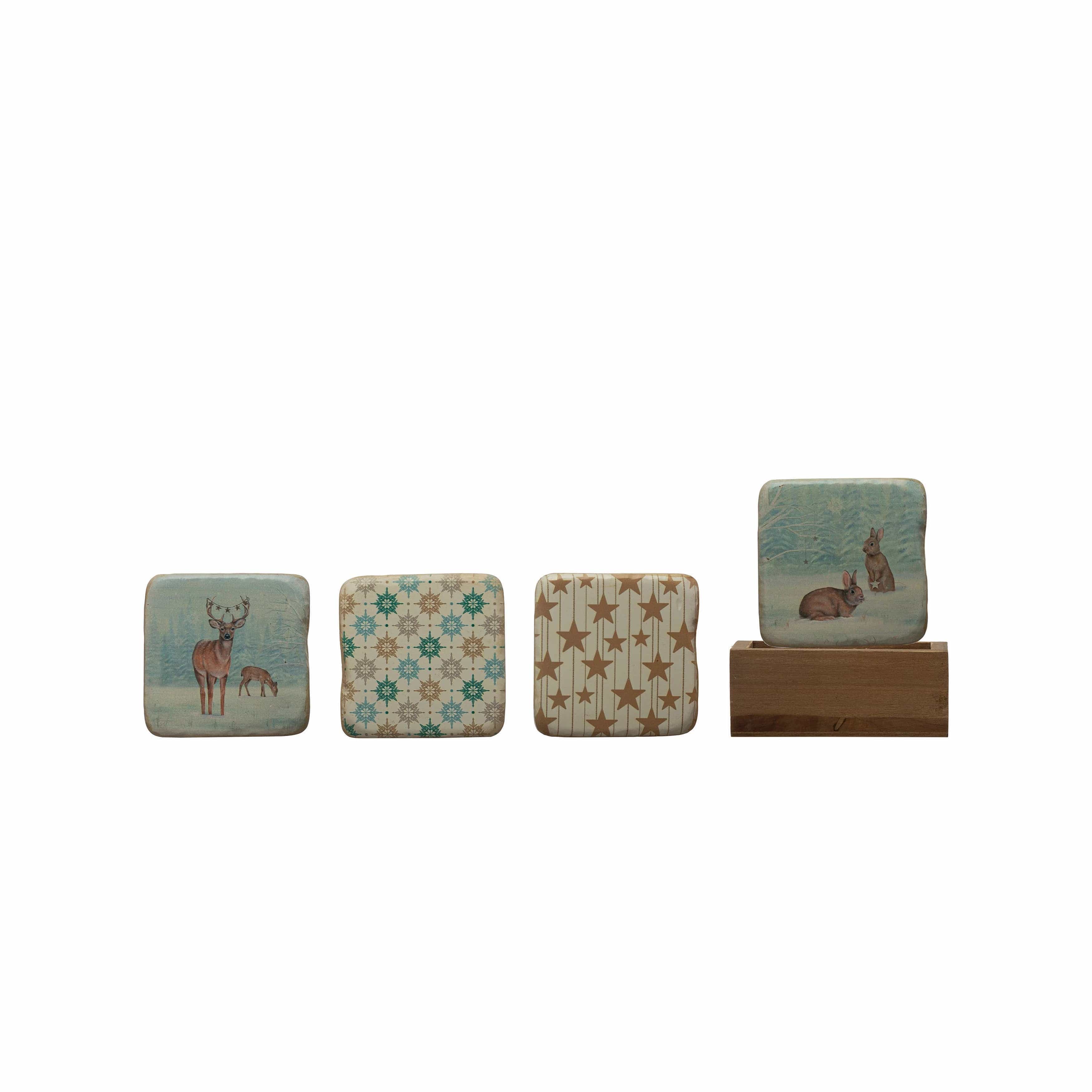CCO - Creative Co-op Creative Co-op Resin Coasters With Forest Animals - Little Miss Muffin Children & Home